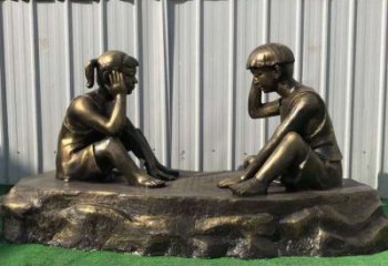 信阳儿童雕塑-铜雕下棋展示精美的艺术