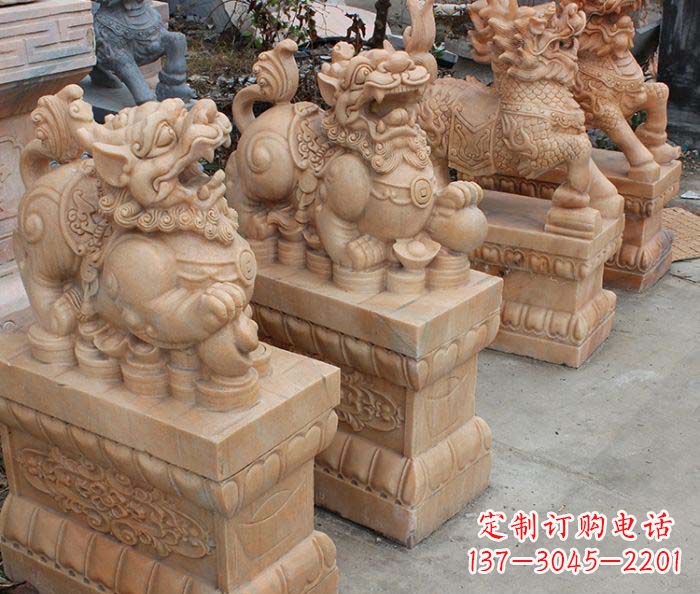 信阳中领雕塑-古代神兽晚霞红貔貅石雕