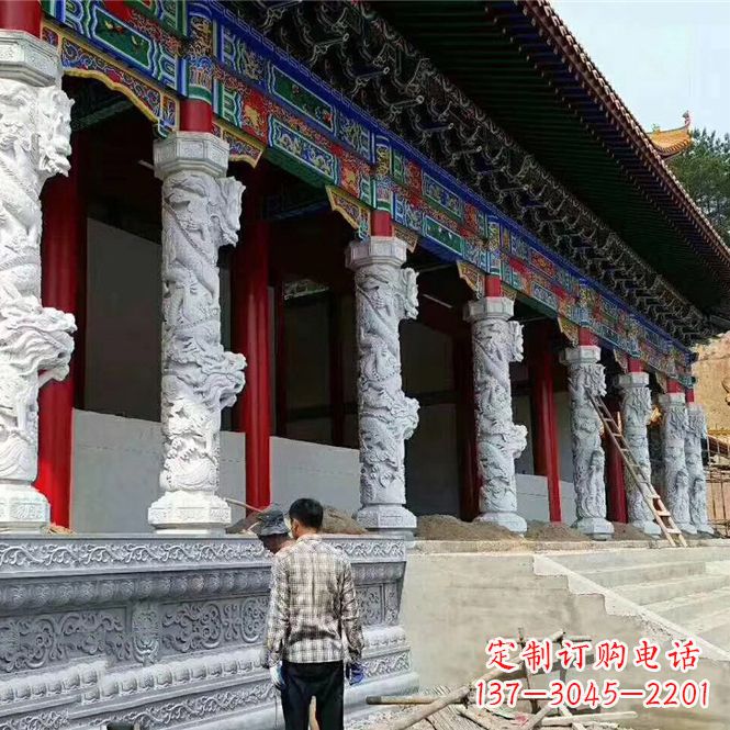 信阳精美手工制作的精美古建汉白玉龙柱雕塑