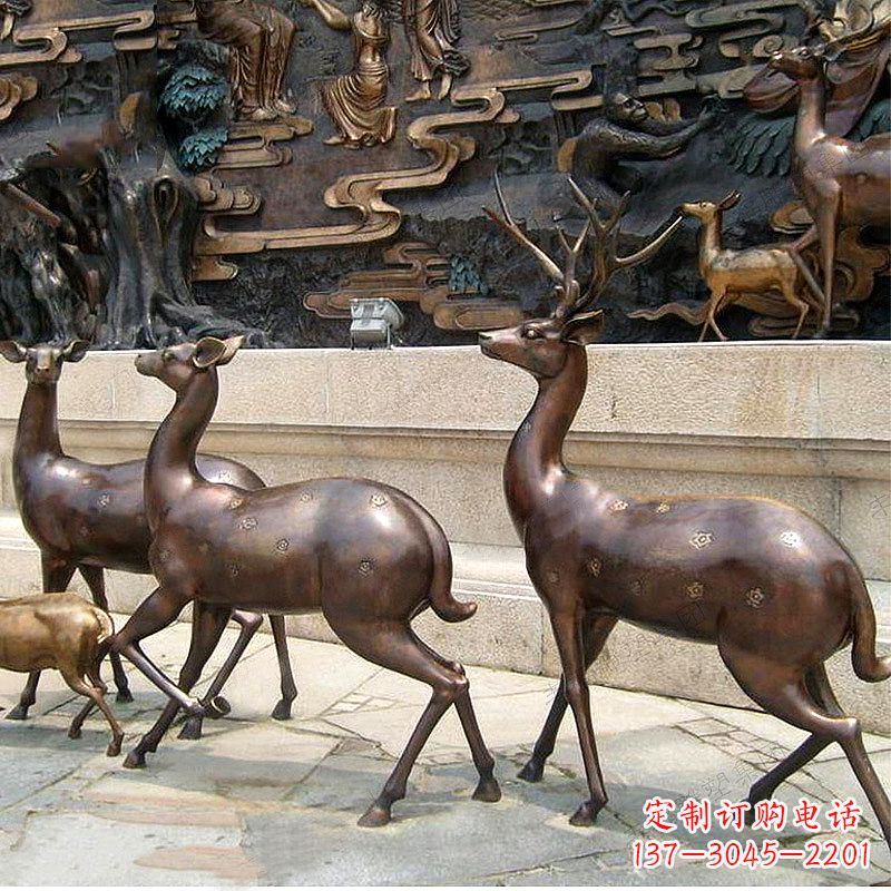 信阳古铜色梅花鹿铜雕精美塑型