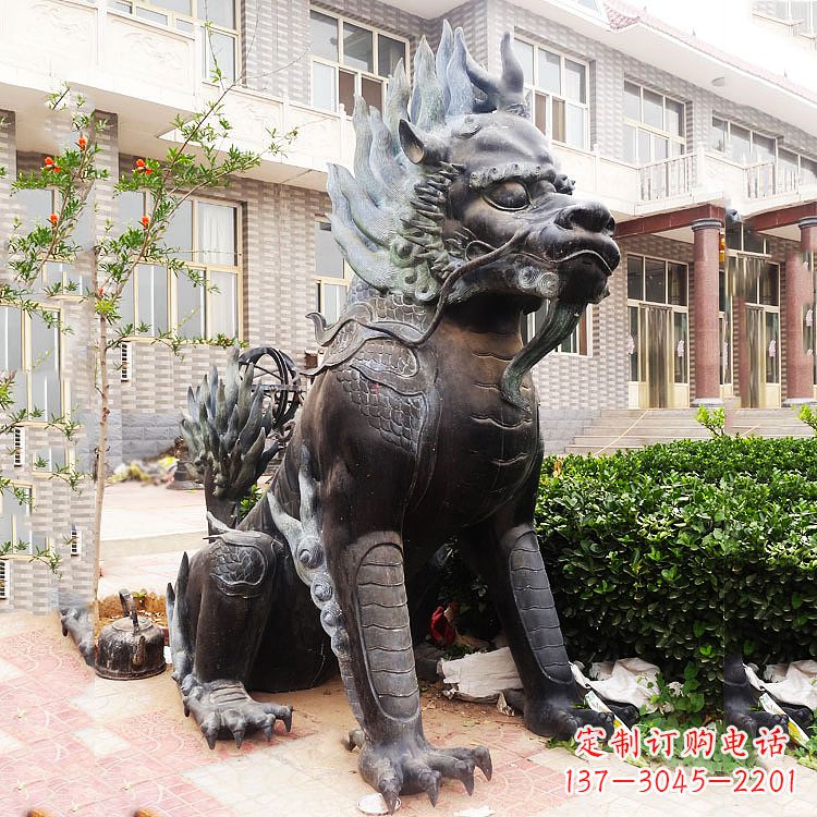 信阳古铜色镇宅铜麒麟雕塑,精美绝伦!