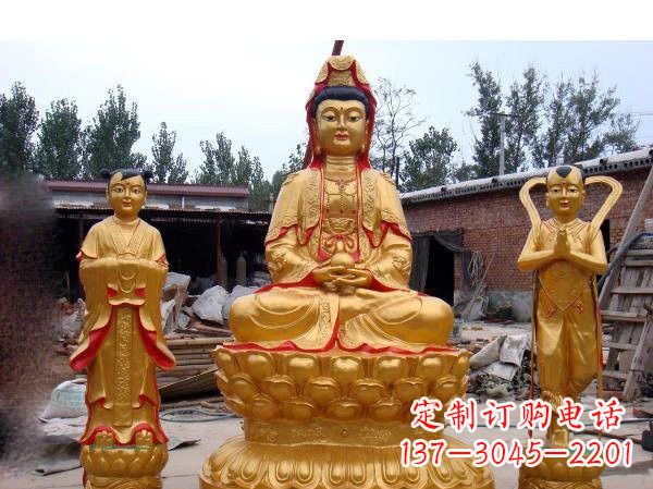 信阳财运旺旺,观音童子龙女铜雕