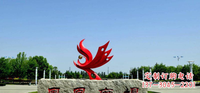 信阳广场不锈钢抽象凤凰雕塑 (3)