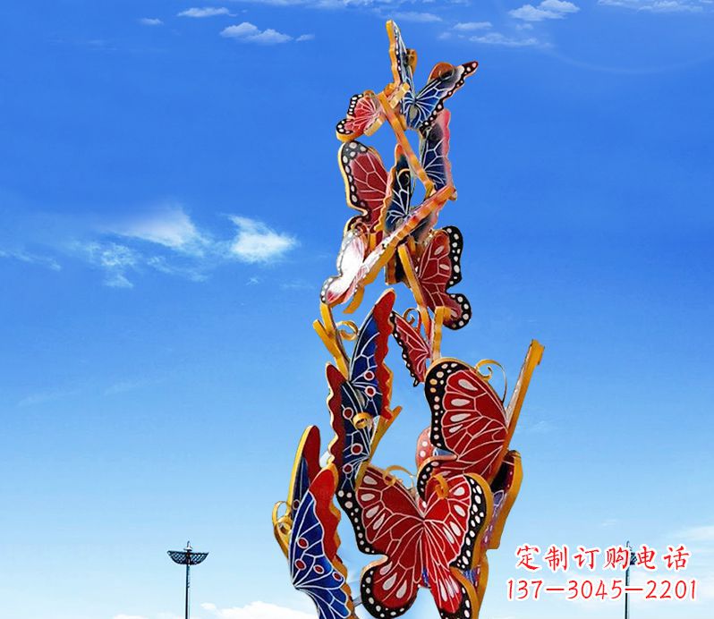 信阳广场不锈钢大型彩绘蝴蝶雕塑