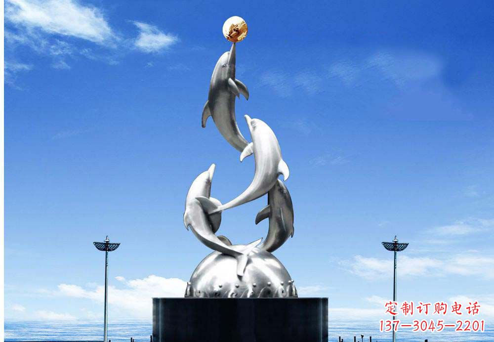 信阳中领雕塑海豚顶球雕塑