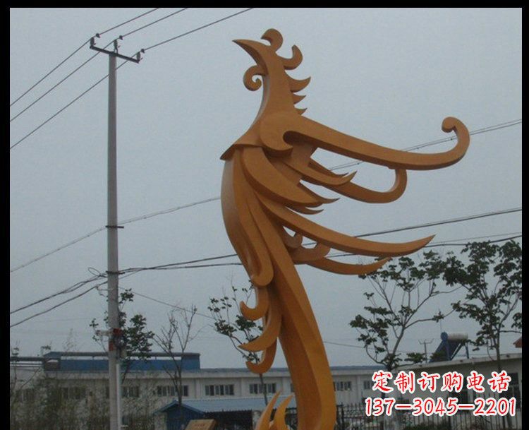 信阳新中式风格不锈钢金色凤凰雕塑
