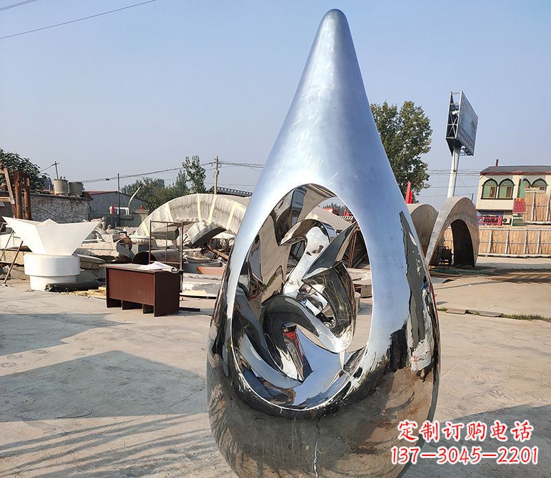 信阳持久耐看的不锈钢镜面水滴雕塑