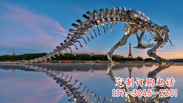 信阳魅力无穷的不锈钢恐龙骨架雕塑