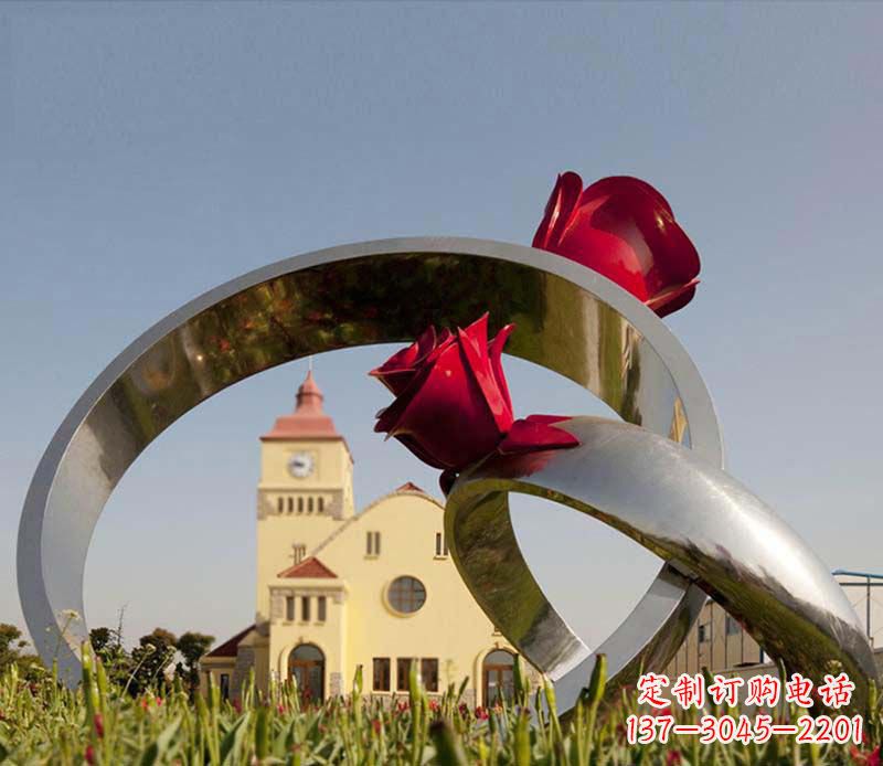信阳中领雕塑:风格独特的不锈钢玫瑰戒指雕塑