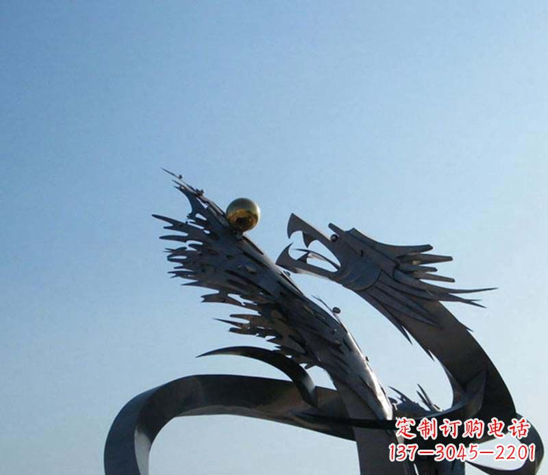 信阳中领雕塑-不锈钢龙吞球抽象雕塑
