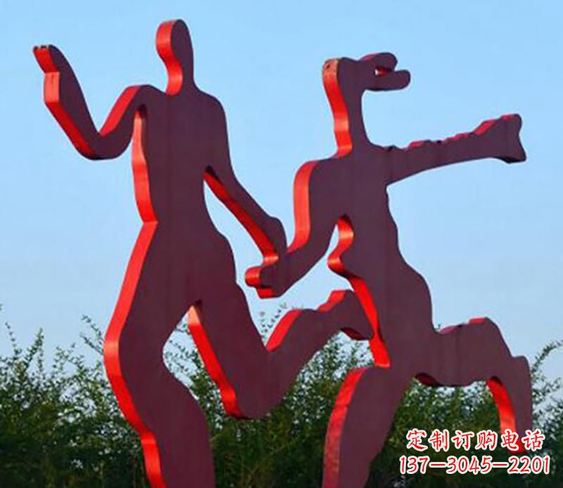 信阳中领雕塑-多彩情侣跑步雕塑
