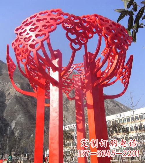 信阳不锈钢心形树叶大树雕塑,展示爱与生命