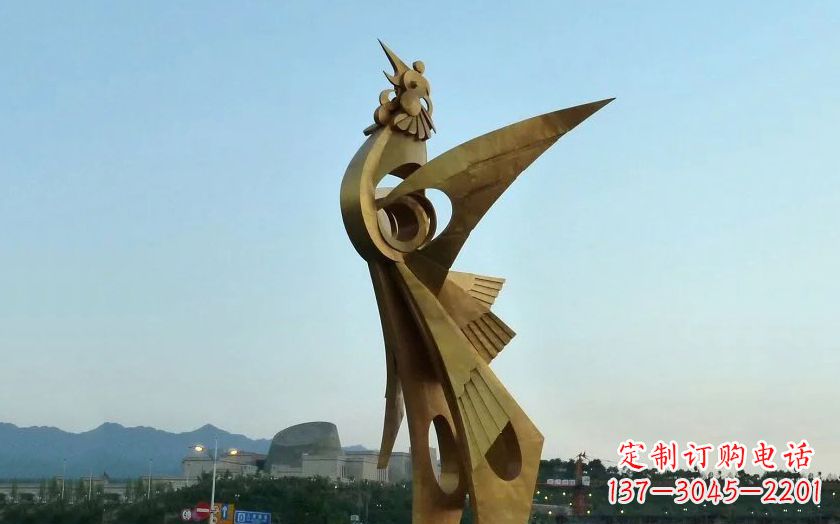 信阳中领雕塑出品古典典雅不锈钢凤凰雕塑
