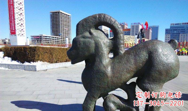 信阳广场抽象母子羊动物铜雕