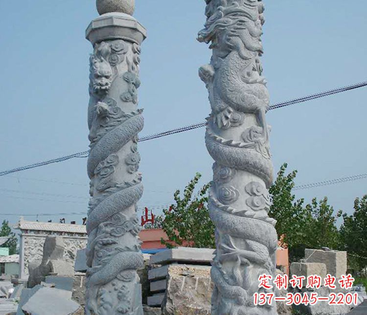 信阳广场大理石盘龙柱景观石雕_1