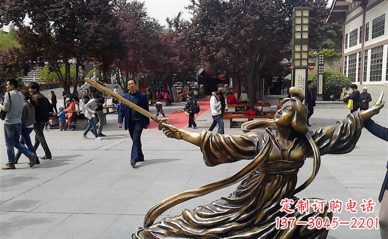 信阳中领雕塑:美轮美奂的古代美女舞剑人物铜雕