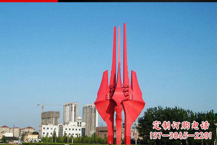 信阳中领雕塑红色不锈钢树叶雕塑