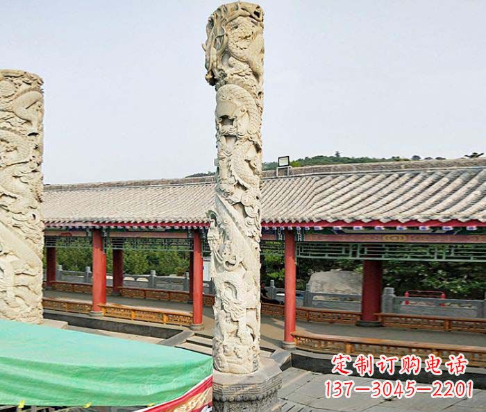 信阳广场景观大理石龙柱石雕 (2)