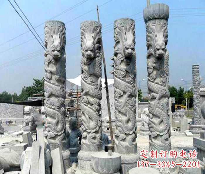信阳广场景观大理石龙柱石雕 (4)