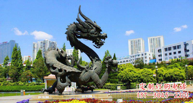 信阳精美巨型广场龙戏珠景观铜雕