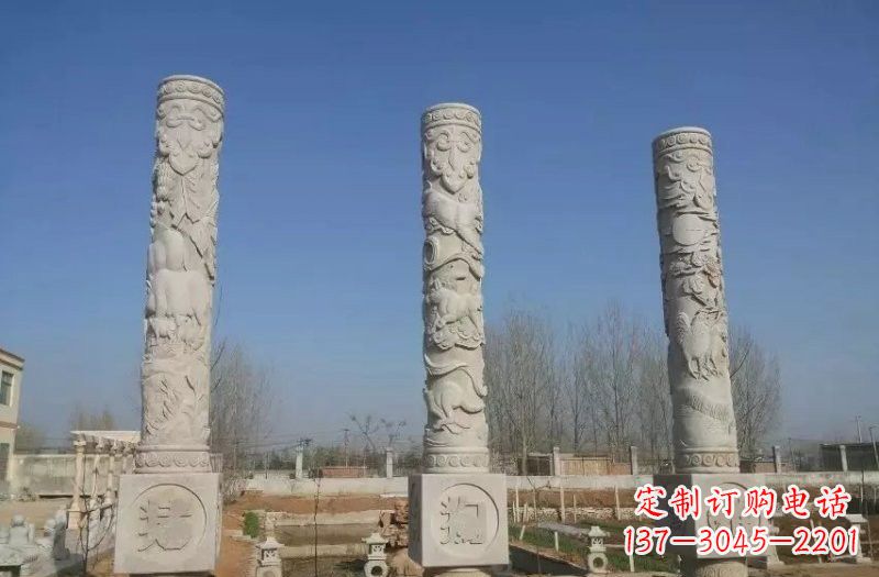 信阳十二生肖文化柱石雕,展现传统文化风采