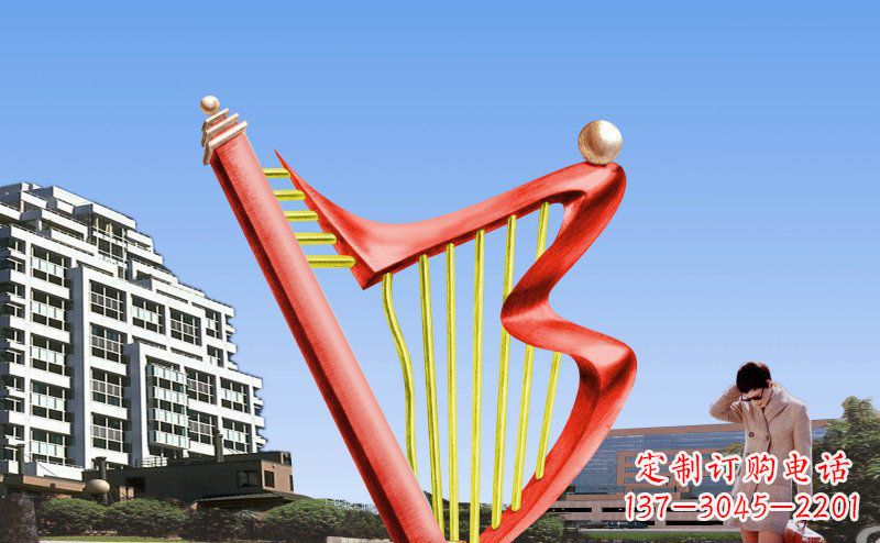 信阳中领雕塑精制不锈钢竖琴雕塑