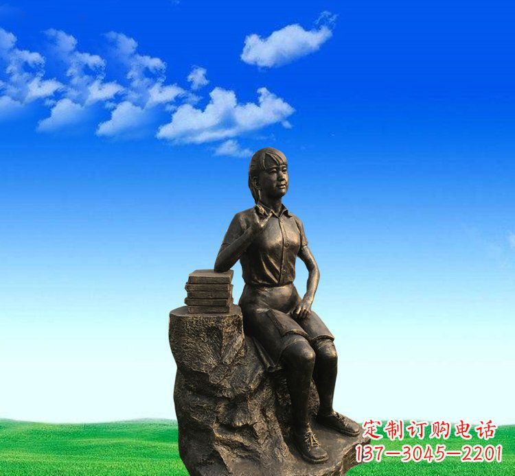 信阳广场铜雕美女休息人物雕塑 (2)