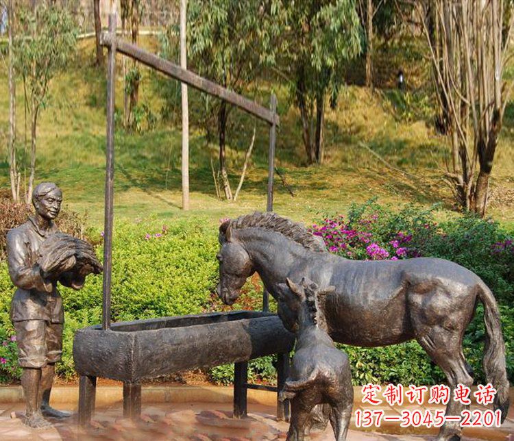 信阳广场铜雕喂马动物雕塑