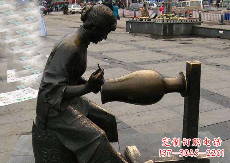 信阳领雕塑铜质花盆雕塑