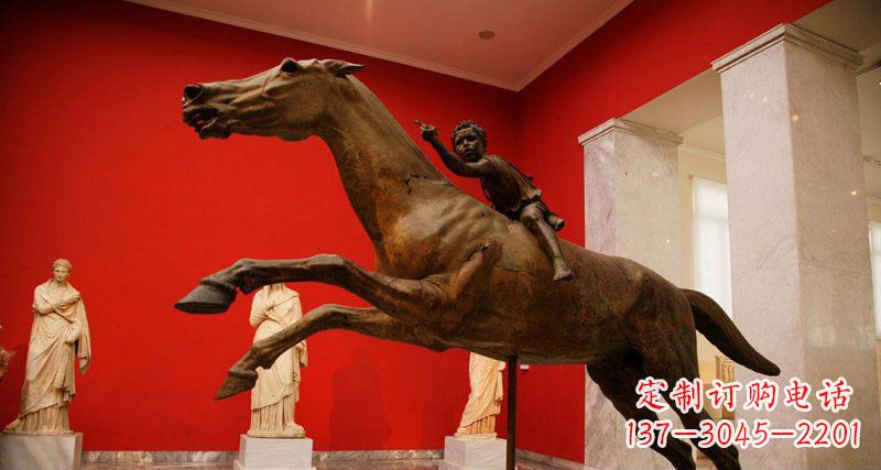 信阳中领雕塑定制广场小孩骑马景观铜雕
