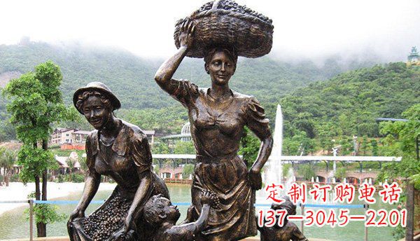 信阳广场摘葡萄人物丰收铜雕