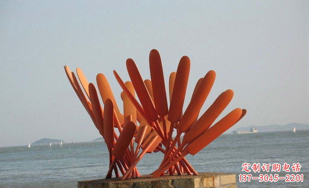 信阳卓越海边,不锈钢抽象船桨雕塑