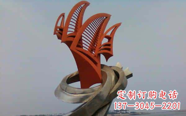 信阳海边不锈钢海浪和帆船雕塑