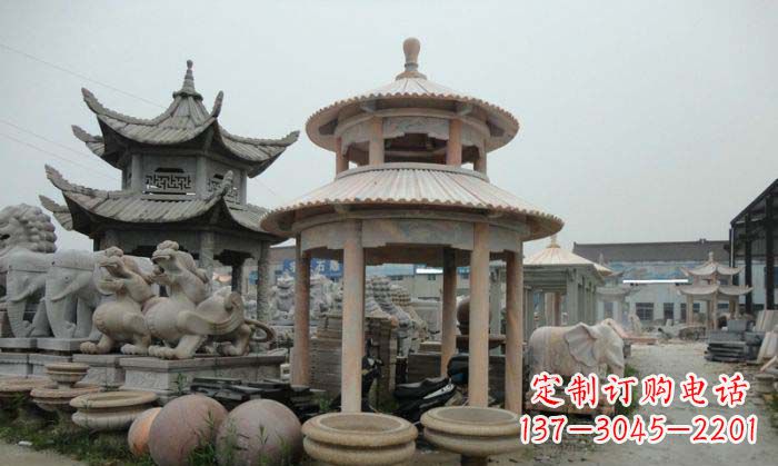 信阳海景石雕凉亭——晚霞红圆顶石雕凉亭