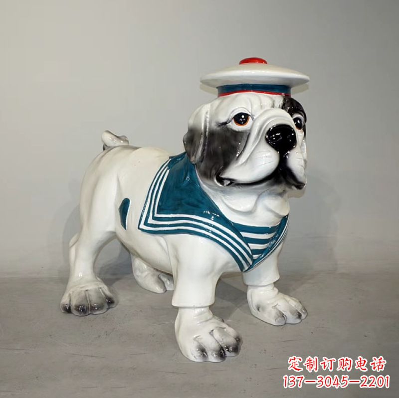 信阳海军玻璃钢仿陶瓷斗牛犬狗雕塑