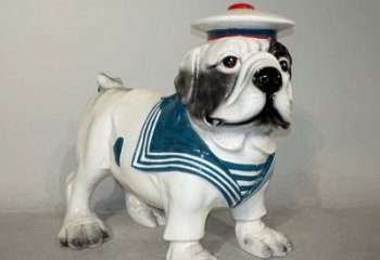 信阳海军玻璃钢仿陶瓷斗牛犬狗雕塑