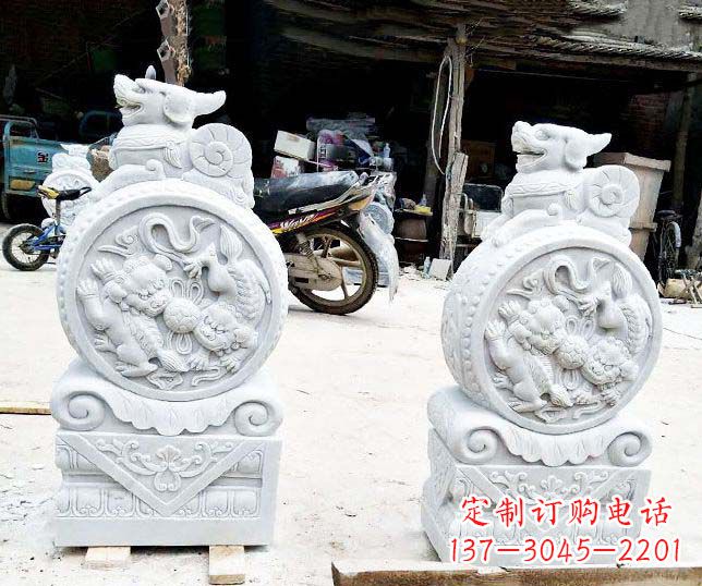 信阳汉白玉招财门墩雕塑