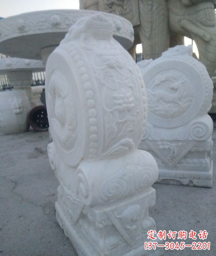 信阳汉白玉抱鼓石门墩雕塑