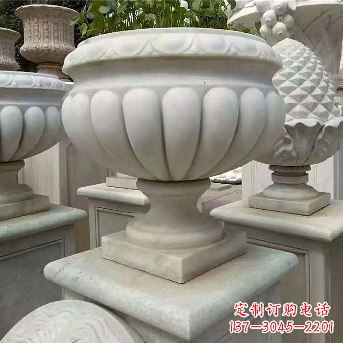 信阳汉白玉城市园林花盆石雕