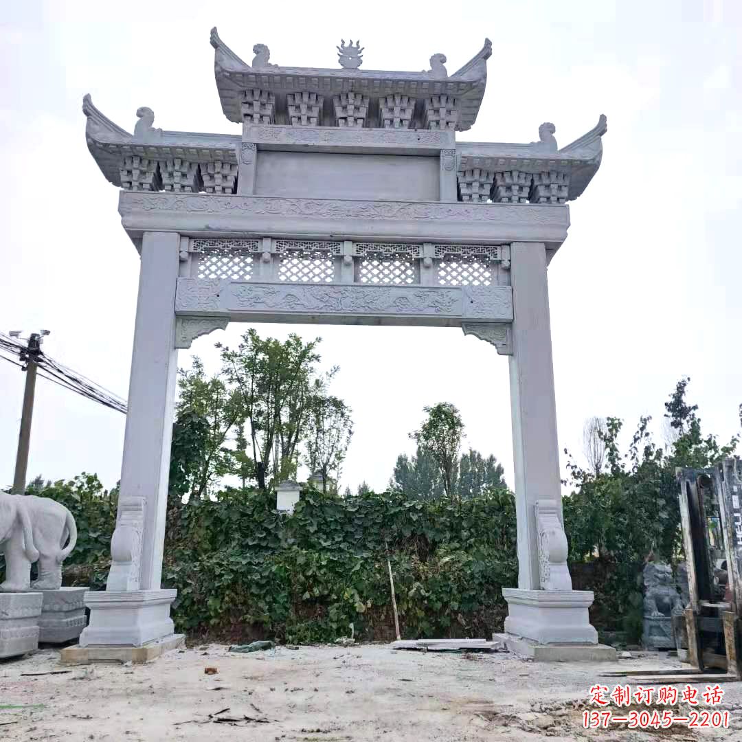 信阳汉白玉精致的牌坊雕塑