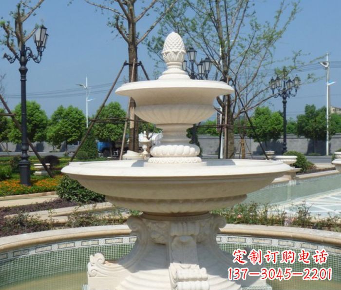 信阳全新款白玉多层喷泉雕塑