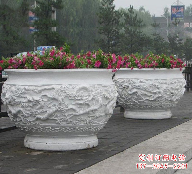 信阳优雅自然,中领雕塑汉白玉公园龙浮雕花盆