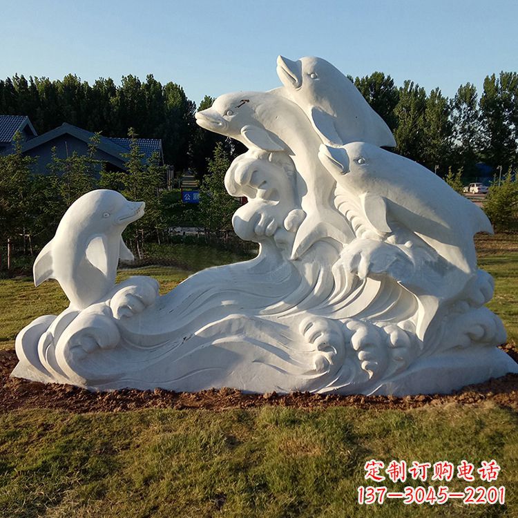 信阳汉白玉海豚石雕-公园园林动物景观摆件