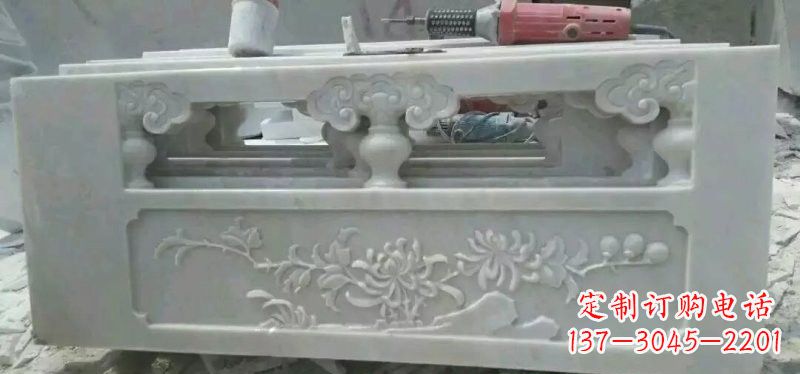 信阳汉白玉花朵浮雕栏板,精致深具视觉立体感