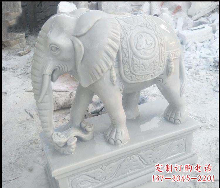 信阳精美汉白玉吉祥鼻卷如意大象雕塑