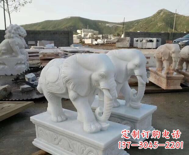 信阳汉白玉吉祥如意大象门口石雕 (2)