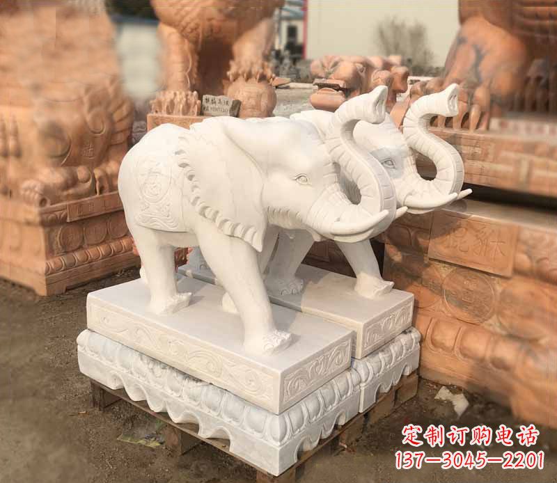 信阳汉白玉吉祥如意大象门口镇宅招财石雕