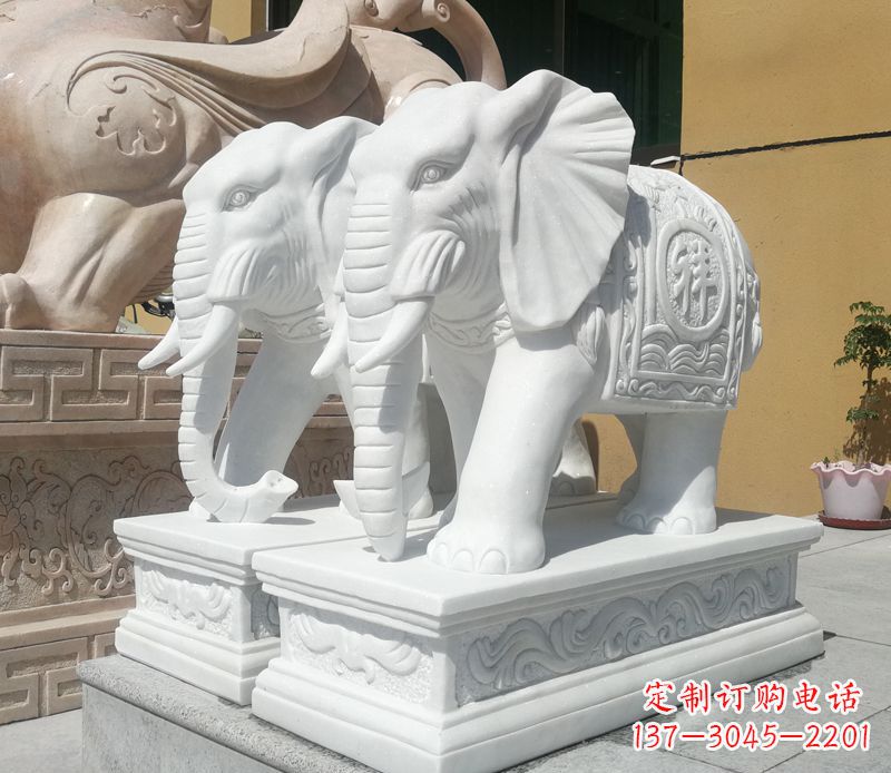 信阳汉白玉吉祥如意门口招财大象石雕