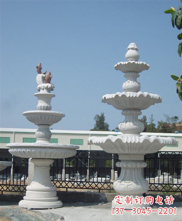 信阳汉白玉简约三层喷泉雕塑