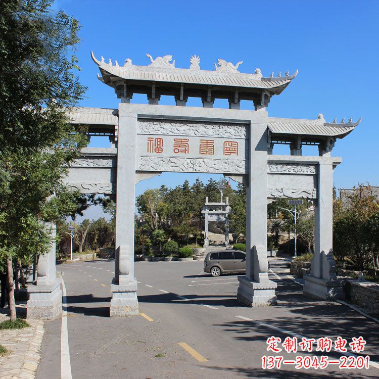 信阳汉白玉景区入库石雕牌坊